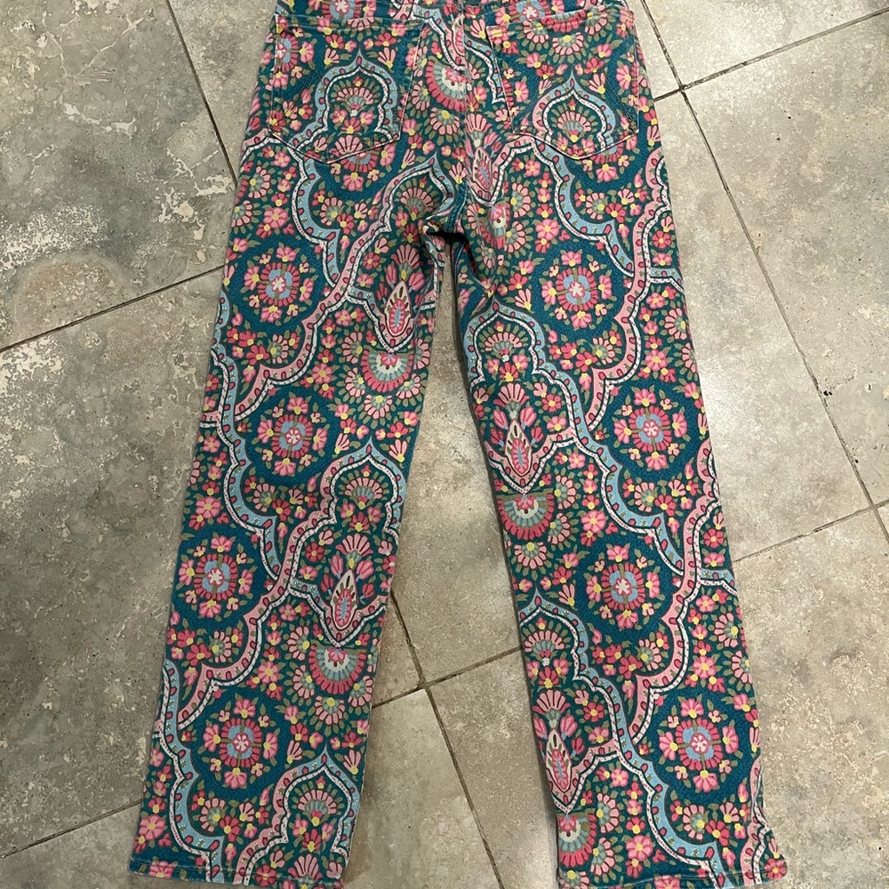 MOTHER Pink and Blue Casual Pants with Medallion Print